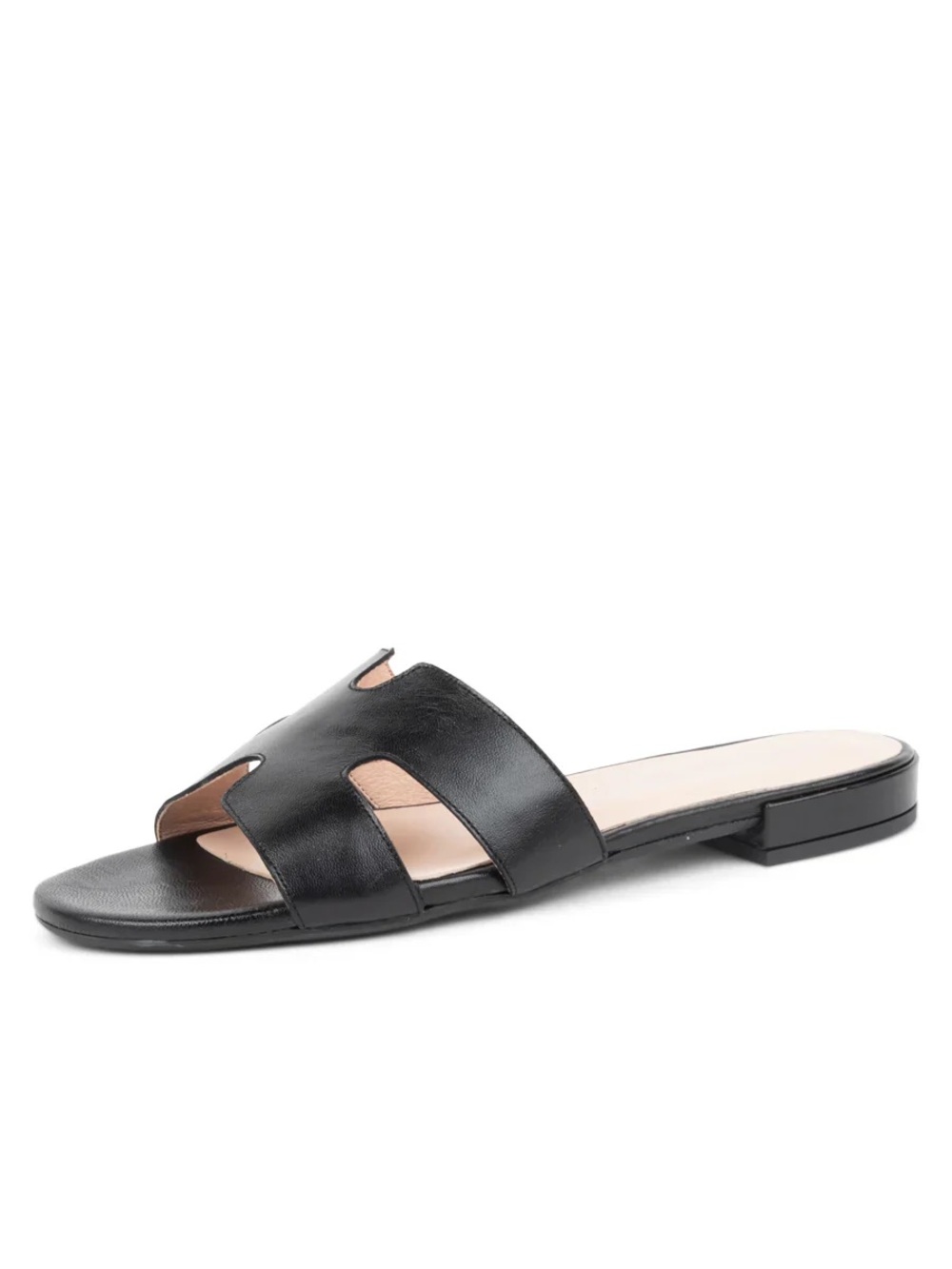 Patricia Green Black Leather Cutout Slide Sandals